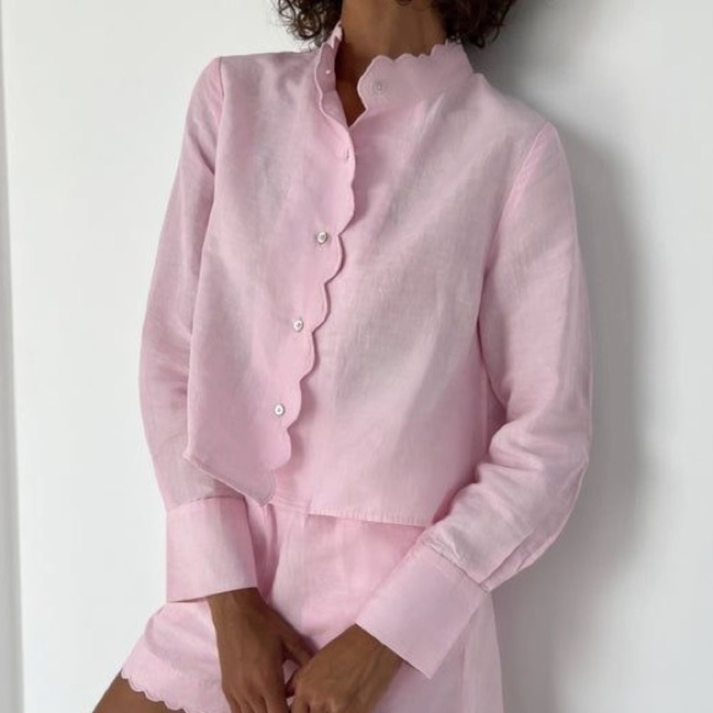 Vita Grace Aveline Scalloped Detail Shirt in Powder Pink size small